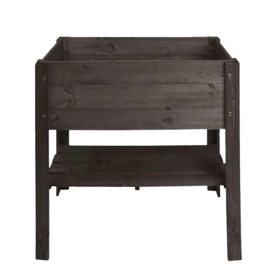 Fyrretræshøjbed med opbevaringshylde – sort og hævet design Sort højbed i fyrretræ med praktisk opbevaringshylde – 80 x 78 x 37,6 cm