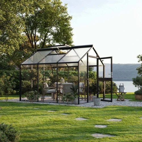 Greenhouse Novum II, 4 mm glass + polycarbonate, anthracite-grey Greenhouse Novum II, 4 mm glass + polycarbonate, anthracite-grey