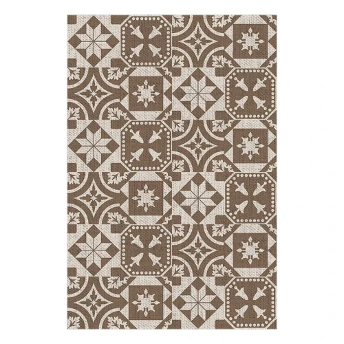 Udendørs tæppe med grafisk mønster – 183x120 cm Havetæppe med grafisk mønster i beige og hvid, 183x120 cm