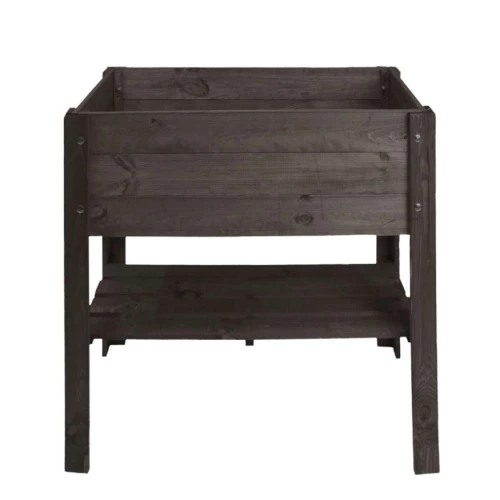 Fyrretræshøjbed med opbevaringshylde – sort og hævet design Sort højbed i fyrretræ med praktisk opbevaringshylde – 80 x 78 x 37,6 cm