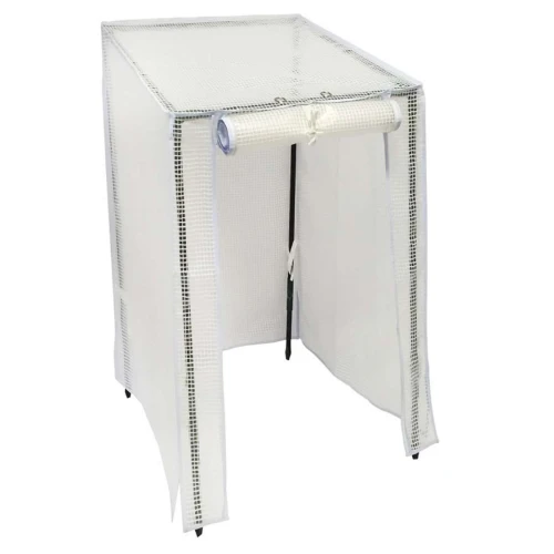 Kompakt plastdrivhus S – ideelt til terrasse og små haver Lille væksthus med hvid PE-dug og metalstel – 58 x 58 x 75 cm